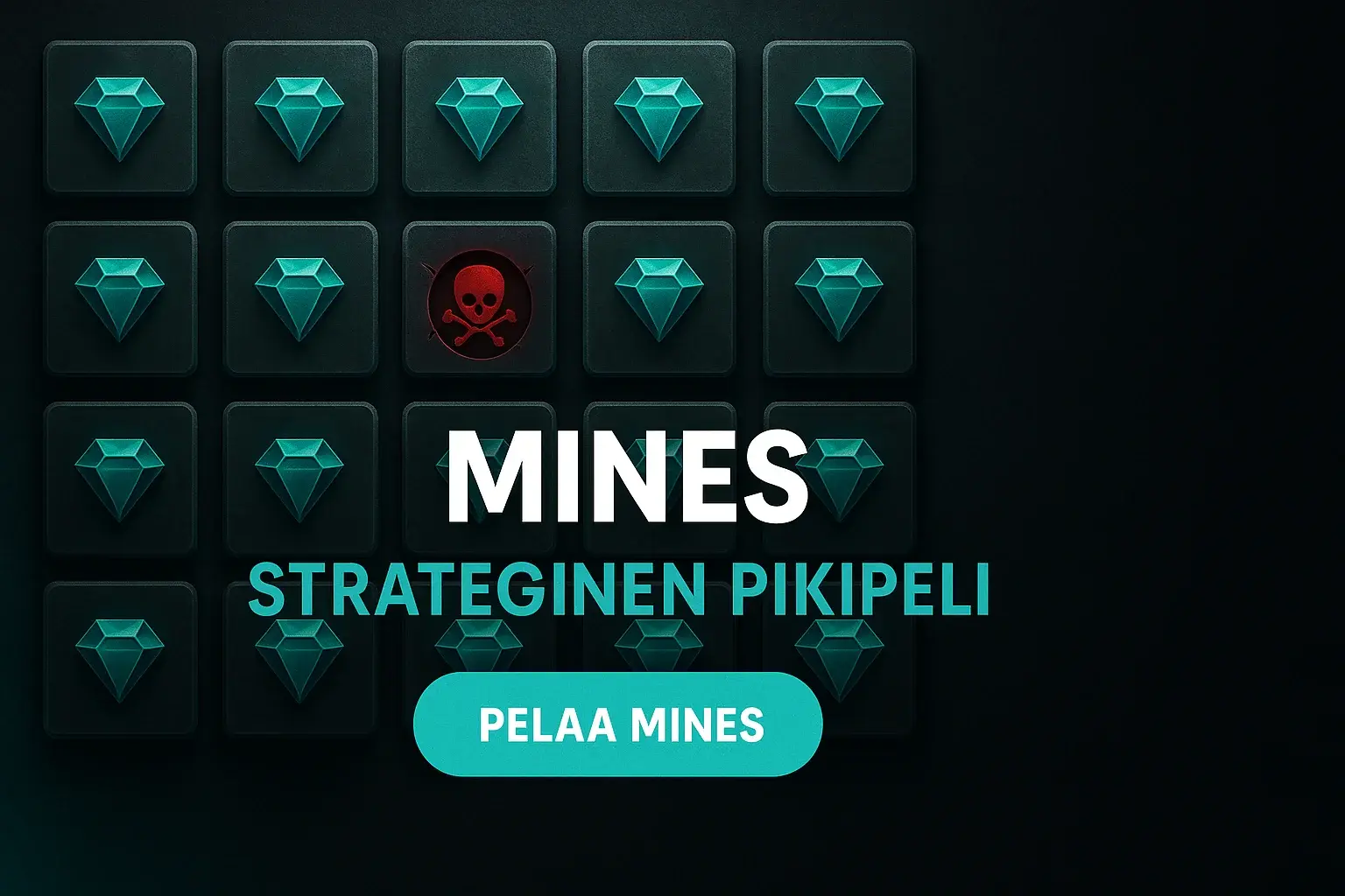 Fotorealistinen Mines-pikapeli banneri 5x5-ruudukolla, jalokivet ja miina